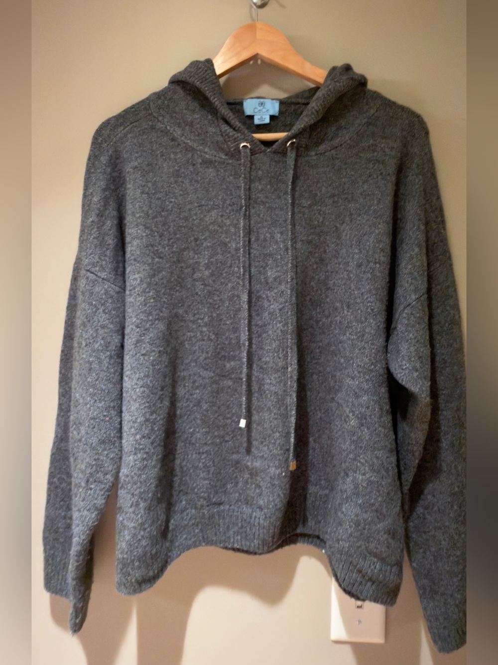 CeCe Charcoal Gray Hooded Crewneck Knit Sweater XL